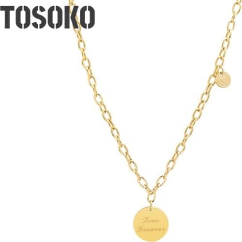TOSOKO Stainless Steel Jewelry Love English Round Brand Pendant Necklace Female Clavicle Chain BSP826