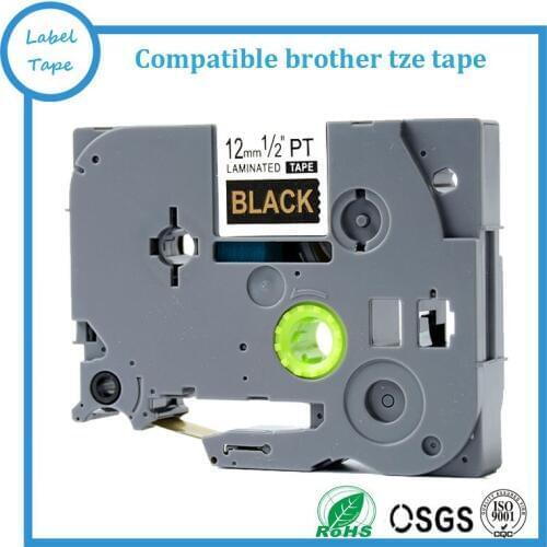 Tze334 Tze-334 Tze 334 12mm tz tape Compatible Brother P touch Gold on Black tze tape