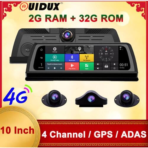 QUIDUX 10" IPS 4G Android Car DVR Camera GPS Navigation ADAS FHD 1080P Car video Recorder 4 channel WiFi Live Remote monitoring