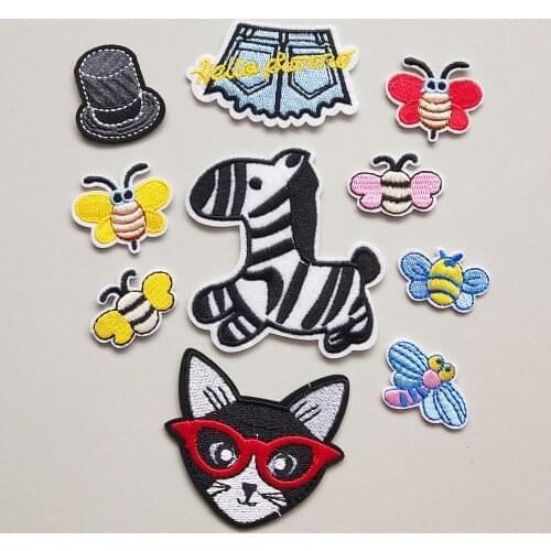 Zebra Embroidery Iron On Patches Border Cute Badge For Clothes Cute Bee Patch On Backpack Stickers Applique CX211-220