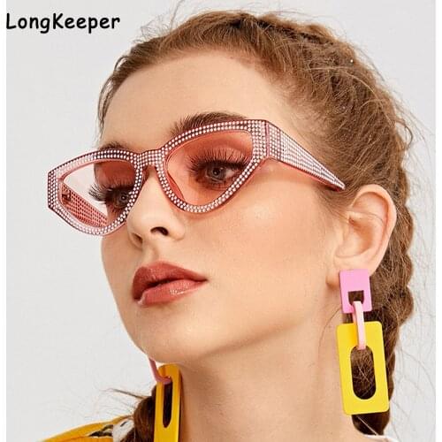 Lady Trendy Cat Eye Diamond Sunglasses Women Luxury Vintage Rhinestone Sun Glasses Female Sexy Pink Party Eyewears Shades UV400