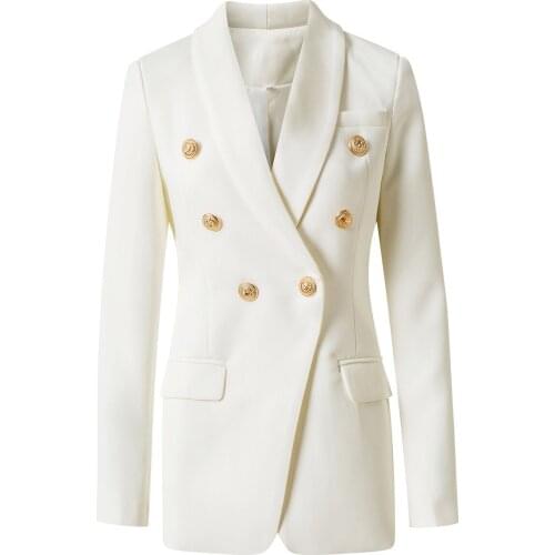British Formal Jacket Lion Head Double-Breasted Shawl Collar Self-Cultivation Temperament Commuter Mid-Length Female OL Blazer