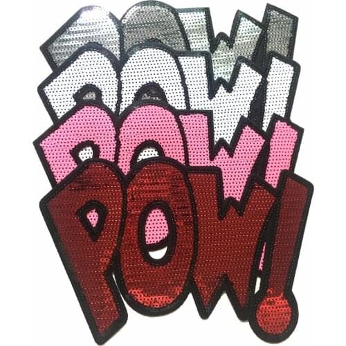 1PC Large Sequins POW! Patches for Clothing Bags T-shirt Iron on Patch DIY Decoration Appliques Fashion