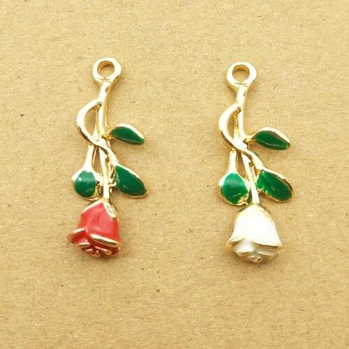 10pcs 10x28mm rose flower charm enamel charms for jewelry making and crafting charm fashion pendant