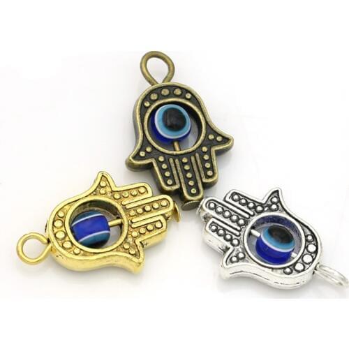 10pcs Fatima Hand Antique Silver Plated Khamsah Hamsa Hand Charms Pendants for Jewelry Making Bracelet DIY 18x13mm