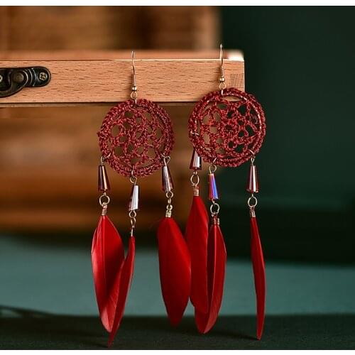 2021 New Arrival Long Tassel Dream Catcher Drop Earring Feather Brinco Eardrop for Woman Boho Style Fashion Arete Jewelry Gift