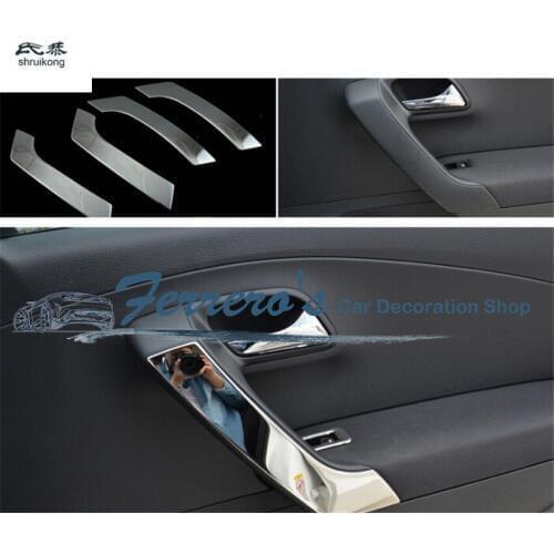 4pcs/lot Stainless steel Door Inside handrail armrest cover decoration Sequins for 2011-2017 Volkswagen VW POLO 6R 6C