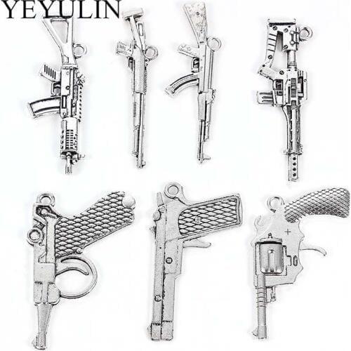 7pcs/lot Charms Gun Antique Silver Color Pistol Charms Pendants For Bracelets Gun Charms Wholesale For Jewelry Making