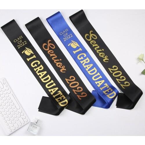 2021 Graduation Sash Gold Glitter Letter "I Graduated" Satin Graduate Gift Celebration Photo Props Stylish for Graduation Party