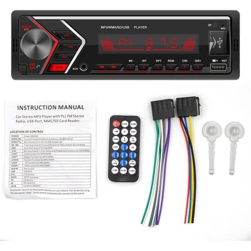 Car Bluetooth Stereo MP3 Player Single Din Hands-Free Calling USB/Aux-in/FM Radio Receiver With Colorful Lights 12V Car Accesory