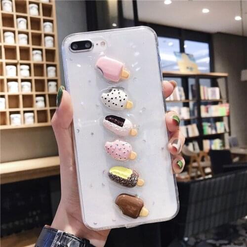 Glitter 3D Summer Ice Cream Phone Case For iphone 11 Pro Max X XS XR XM 6 6S 7 8 Plus Transparent Cute Soft TPU Bling Back Cover