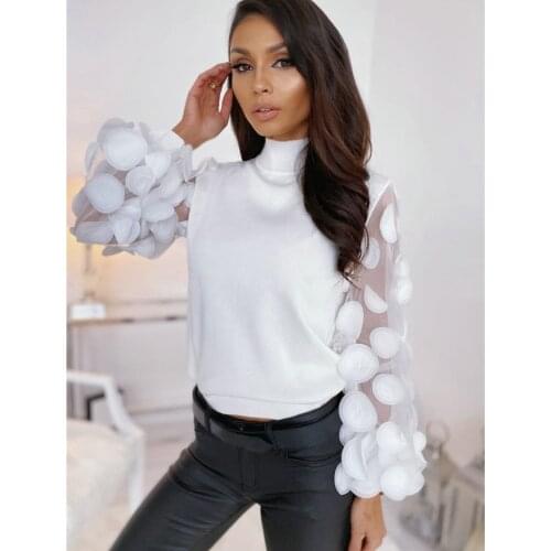 Women Blouse Turtleneck Organza Stitching Sleeve Space Layer Strap Top womens tops and blouses Harajuku Ladies Blouses NEW