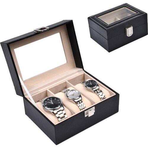 3 Slots Faux Leather Watch Box Dust-proof Wrist Watch Organizer Container Case Watch Display Storage Box Jewelry Organizer Jewel