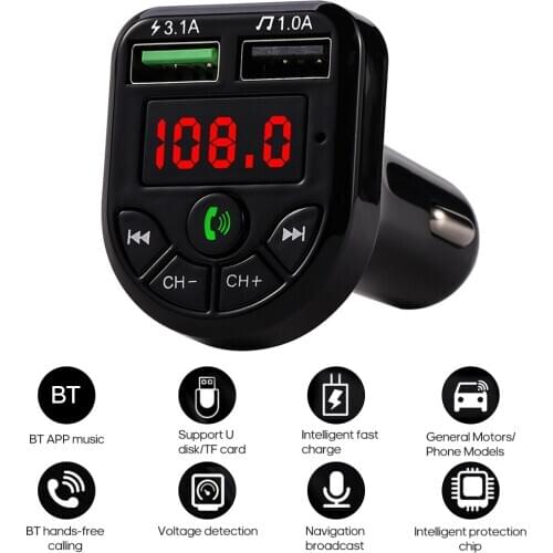 BTE5 Car MP3 Player BT FM Transmitter Car FM Modulator Dual USB Charging-Port for 12-24V General Vehicle