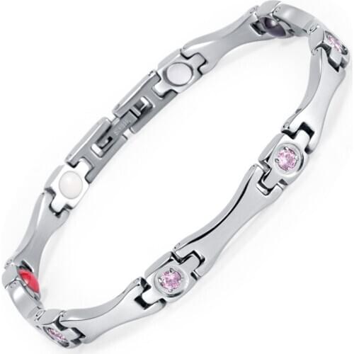 Elegant Stainless Steel Energy Health Magnetic Bracelet with Magnet Rhinestones Friendship Bracelets for Woman
