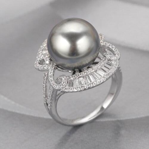 Famous Jewelry Brand Women Pearl Ring Cubic Zirconia High Quality Gift Elegant Saudi Arabia Bridal Ring Jewelry Accessories