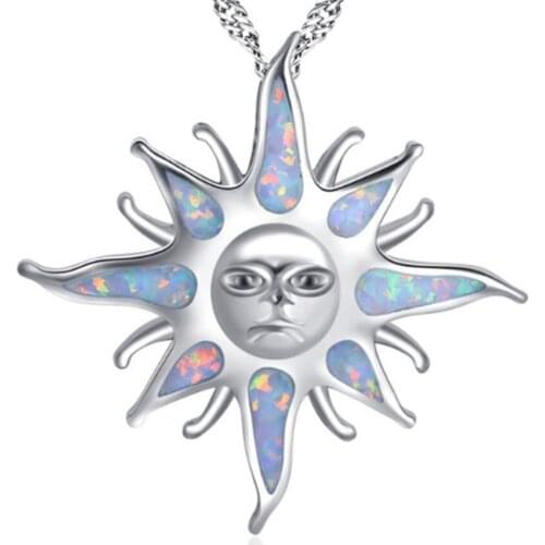 Classic Style Silver Plated Sun Many Colors Opalite Opal Pendant Link Chain Necklace Charm Jewelry