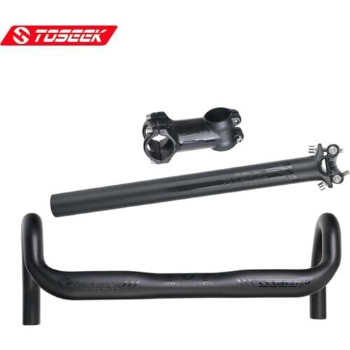 TOSEEK Road Bike Handlebar kit 3K Matte Full carbon fiber Handlebar carbon Seatpost Bike Aluminum alloy Stem for Road Bike parts