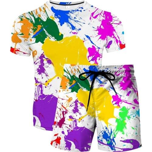 Mens and womens suit 3D printing art painting Harajuku T-shirt and beach shorts two-piece summer fashion breathable clothing