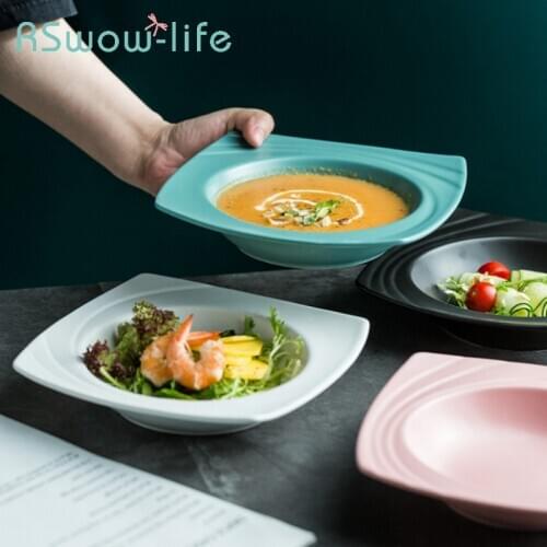 Creative Soup Plate Home Square Pasta Straw Hat Plate Creative Western Dishes Ceramic Tableware For Kitchen Dinner Plates