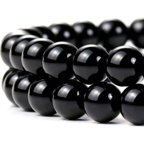 Round Natural Stone AA Grade Gem Black Agates Loose Strand Beads 3 4 6 8 10 12 MM 15" Pick Size for DIY Jewelry Making Bracelet