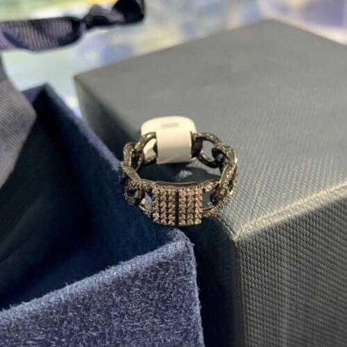 Brand 1:1High Quality Fahsion Ring Black Link Chain Ring Micro Paved AAA Zirconia Women Luxury Brand Fine Party Jewelry