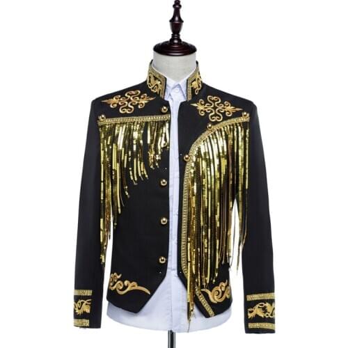 Mens Court Dresses Princes Dresses European sequins embroidered clothing studio Spanish tassels stage drama costumes