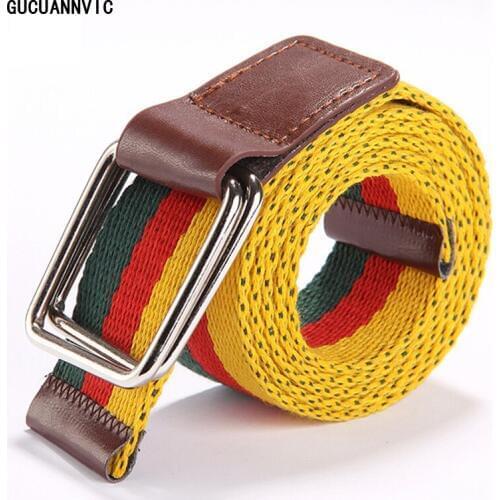 Personality 5Color Grouping 7 Select 100%cotton Canvas belt men Fashion double ring belt Men women High Quality Strap ceintures