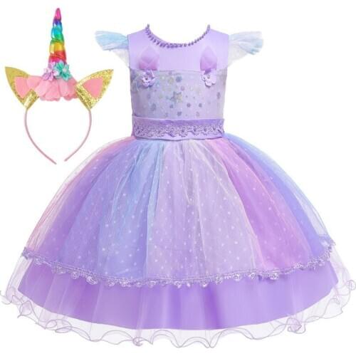 Summer new girls beaded puff princess dress unicorn childrens dress Halloween cosplay costume childrens dress