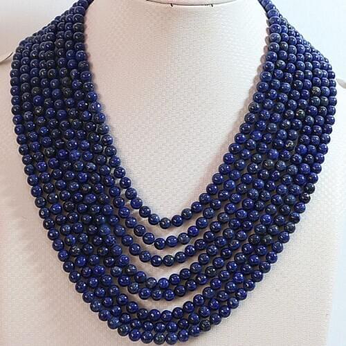 Fashion 8 rows 6mm charming blue lapis lazuli beautiful natural stone round beads making necklace 17-29 inches