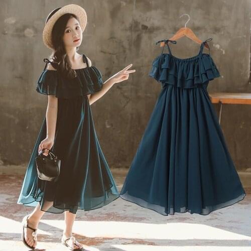 Toddler Girls Dress 2021 Summer Chiffon Pure Color Kids Dresses Fashion Off-the-shoulder Teens Kids Princess Clothing