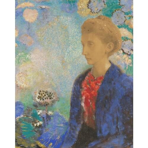 Portrait paintings abstract canvas painting mural prints Portrait of young girl with flowers and butterflies by Odilon Redon