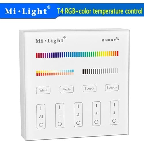 Milight T4 AC220V 4-Zone RGB+CCT Smart Touch Panel Remote Controller for led strip light tape ribbon lamp or bulb