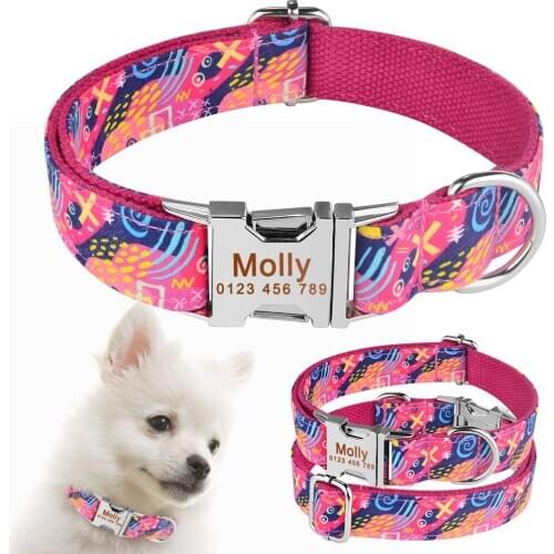 Adjustable Nylon Collar Personalized Pet Puppy ID Tag Collars Free Custom Engraved Name Dogs Collars Small Medium Large Dogs