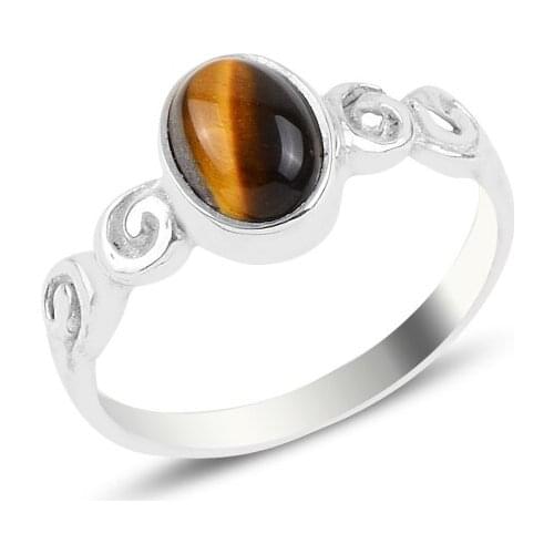 Silverlina Silver Tiger Eye Engagement Ring