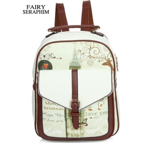 FAIRY SERAPHIM PU leather backpack school bags for teenagers girl school backpacks women vintage college European style bag