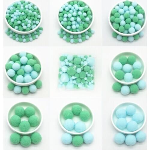 Light Blue Mint Green Pompom Fur Balls DIY Soft Pom Poms Crafts Pompones Wedding Decor Glue on Cloth Accessories 8mm To 30mm 20g