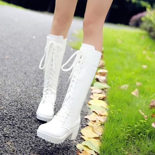 Fashion Lolita Shoes High Heel Student Shoes Cosplay Block Mid Calf Long Boots Women Cosplay Accessories Halloween Party shoes