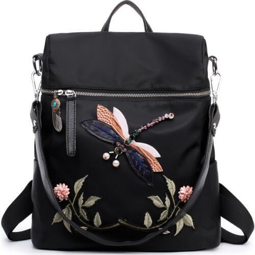 3PCS / LOT Vintage Backpack Women Teenage Girl Dragonfly Embroidery School Shoulder Bag Female Backpack