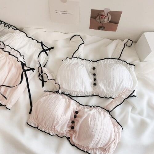 Wriufred Cotton 95% Spandex 5% tube top underwear set comfortable breathable lingerie set home pajamas nightgown sweet bralette