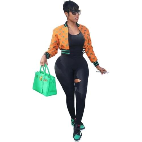 RStylish 2021 Autumn Women Fashion Hipster Streetwear Print Long Sleeve Patchwork Zipper Oversized Bomber Jackets