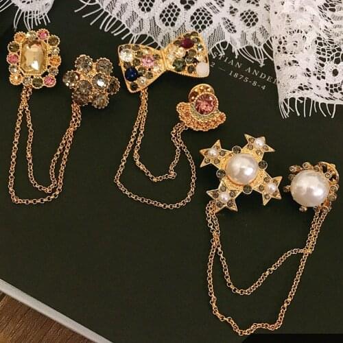 Retro Baroque Metal Style Popular Fashion Cool Department Tassel Pearl Bow Accessories Brooch Female