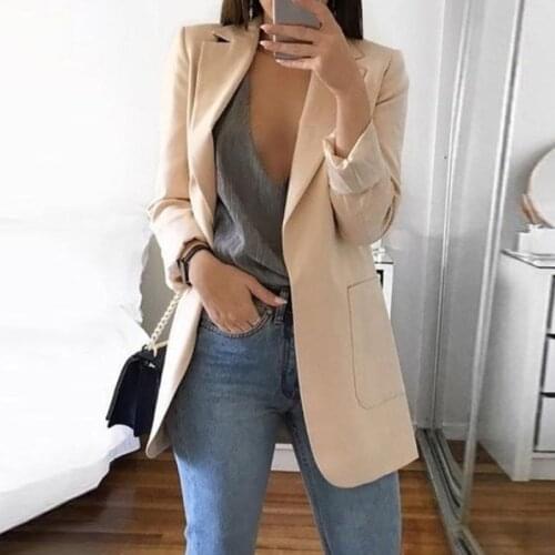 2021 New Solid Color Fashion Casual Suit Collar Long Sleeve Slim Temperament Coat Women Large Size Hot Sale Streetwear Jacket