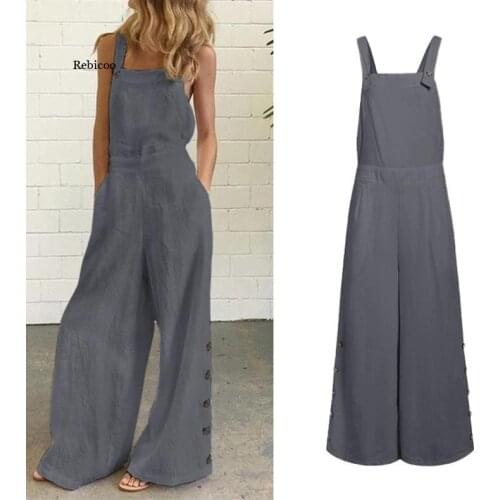 Women Summer Jumpsuit Ladies Rompers Sexy Sleeveless Wide Leg Solid Overalls Plus Size Playsuit