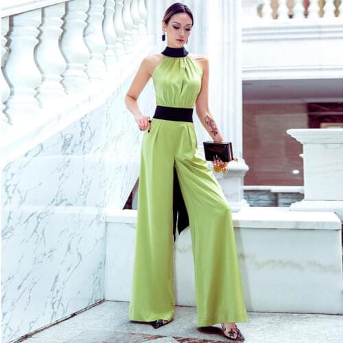 Women 2021 Summer Romper Elegant Round Neck High Waist Sleeveless Jumpsuit Female Casual Wide Leg Playsuits Ladies Overalls S191