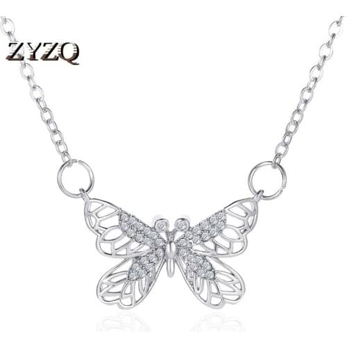 ZYZQ Temperament Butterfly Necklace Hollow Small Butterfly Clavicle Chain Shiny Micro-set Ladies Necklace