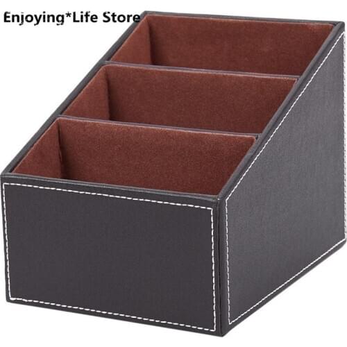 1pcs Leather Remote Control CD Organizer Phone Desktop Storage Box(Brown) Storage Organizer