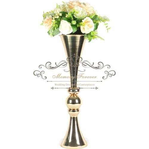 10PCS/LOT 65cm Tall New Wedding Centerpiece Table Decorative Vases Metal Trumpet Floral Vase Event Party Decoration