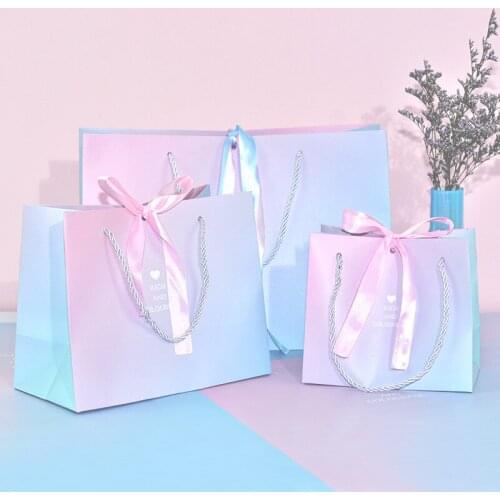 10Pcs/Lot Gradient Gift Bags High Quality Wedding Party Bags with Handle 3 Sizes Party Favor Bags Thick Paper Bag for Packaging
