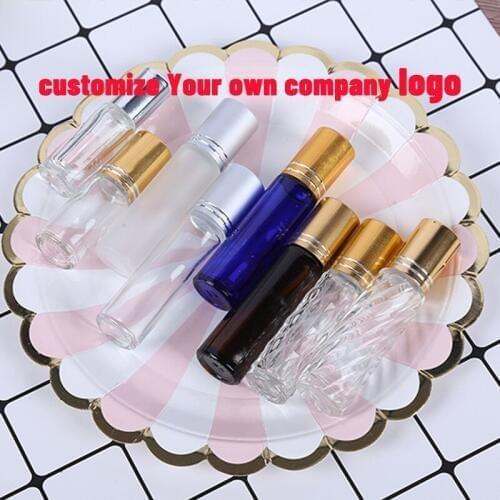 100 pieces Customize logo Blue essential oil roller glass bottle with golded lid 10 ML bottle